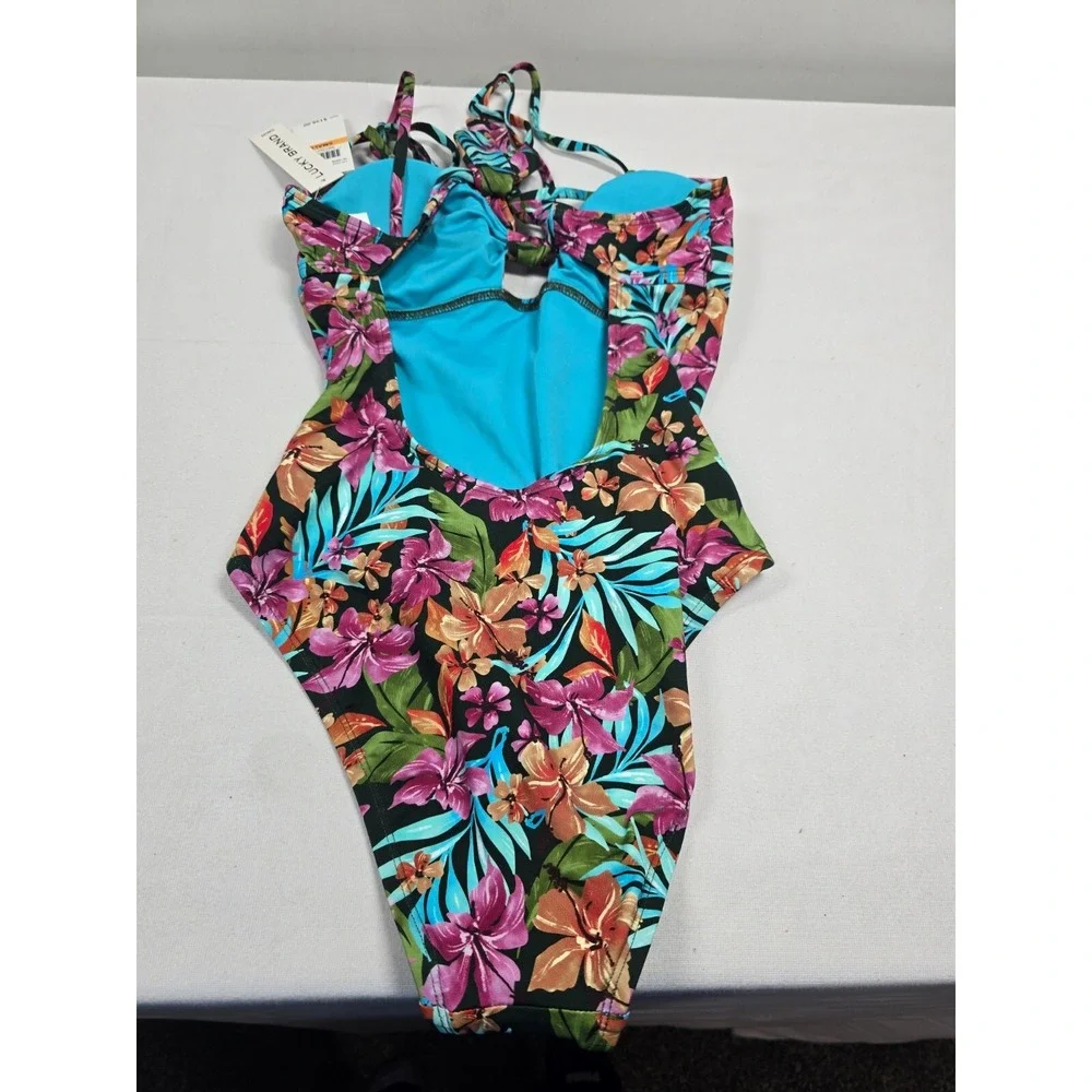 Lucky Brand Women's One-Piece Swimsuit Size S Vibrant Blue Pink‎ Floral NWT